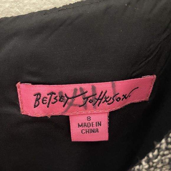 Betsey‎ Johnson Gray Sheath Dress Cap Short Sleeve Black Lace Overlay women’s 8 - Picture 5 of 13